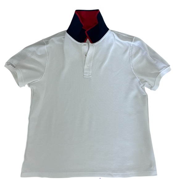 Gucci Men White Polo Shirt with Navy Collar and Striped Trim XL - Picture 9 of 16